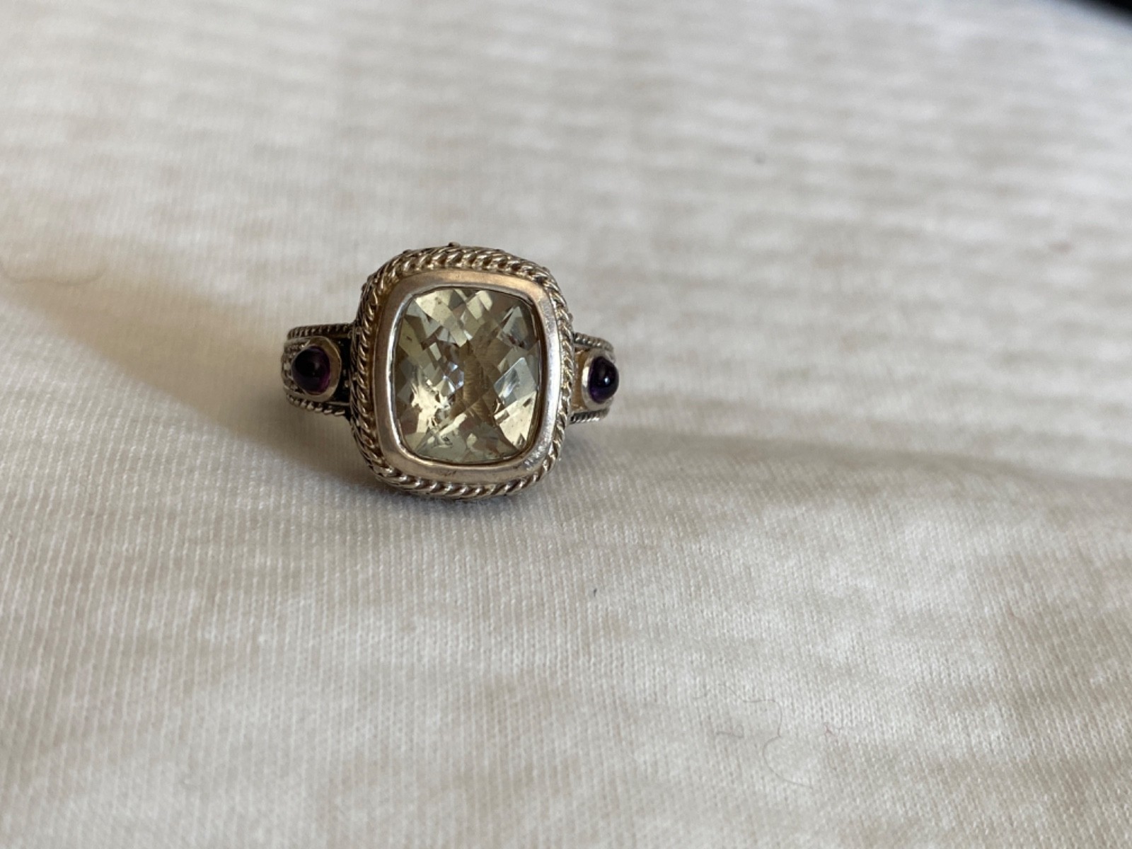 effy ring sterling silver checkerboard cut lime quartz amethyst sz 8