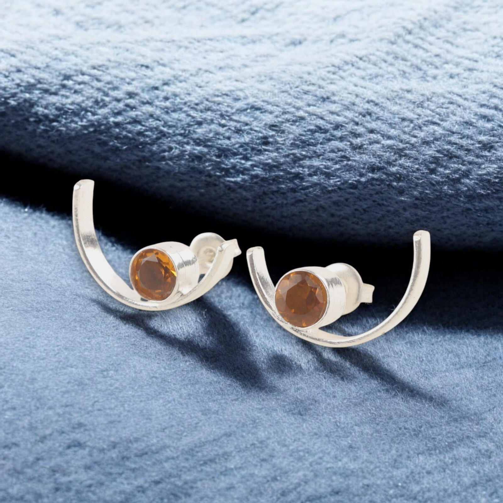 Sterling Silver Natural Citrine November Stud Post Leverback Earrings Jewelry