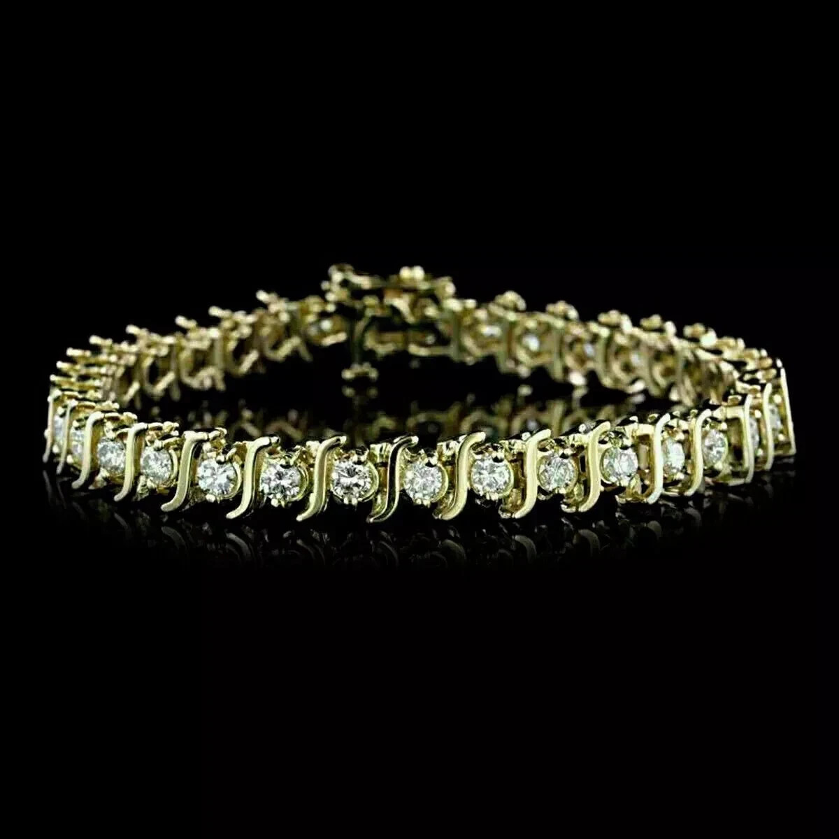 Women’s S Link Tennis Bracelet 7″ 9Ct Round Cut Diamond 14K Yellow Gold Finish