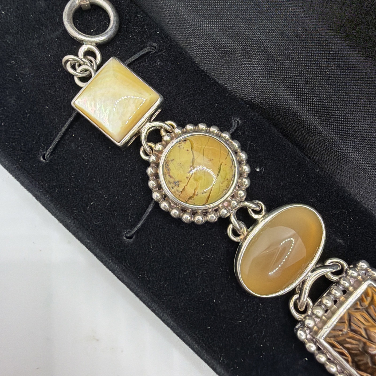 WK Whitney Kelly 925 China Sterling Silver Jasper & Multi Gemstone Bracelet