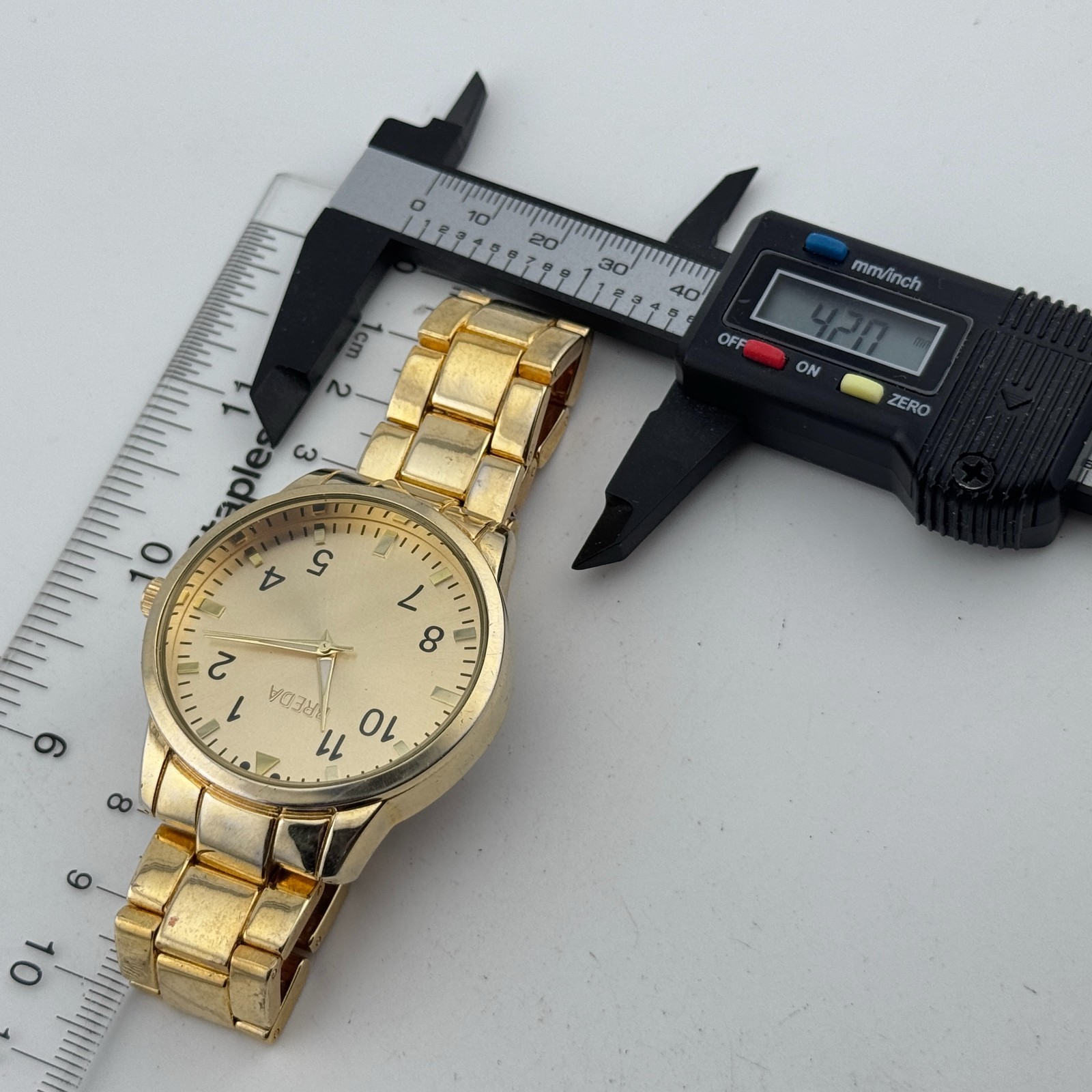Breda Quartz Watch Men 42mm Gold Tone Japan Movt Easy Read Analog New Battery 7″