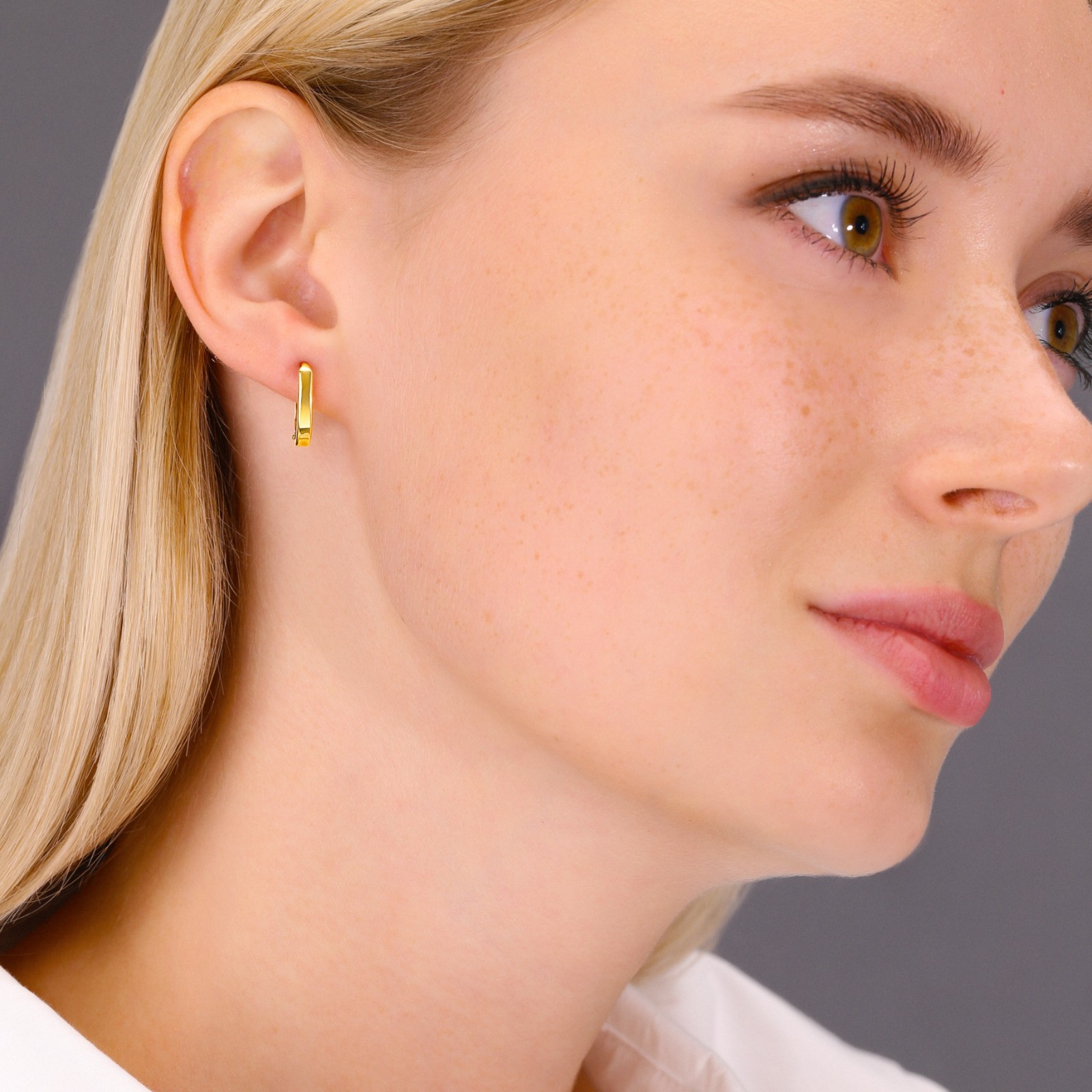 10K Real Solid Gold Shiny Mini U Oval Huggie Hoops Minimalist Dainty Earrings