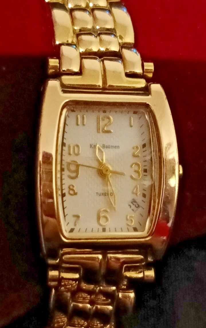 KRUG BAUMEN Tuxedo Ladies Gold Plated Quartz Watch-Working