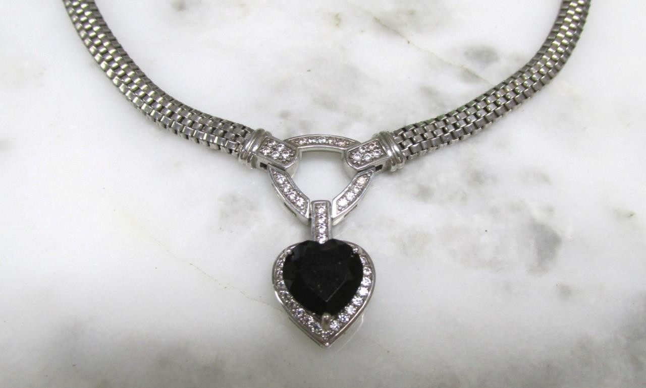 Black & White Stones Sterling Silver Mesh Chain Necklace ~ 18″ ~ 26g ~ 8-C641