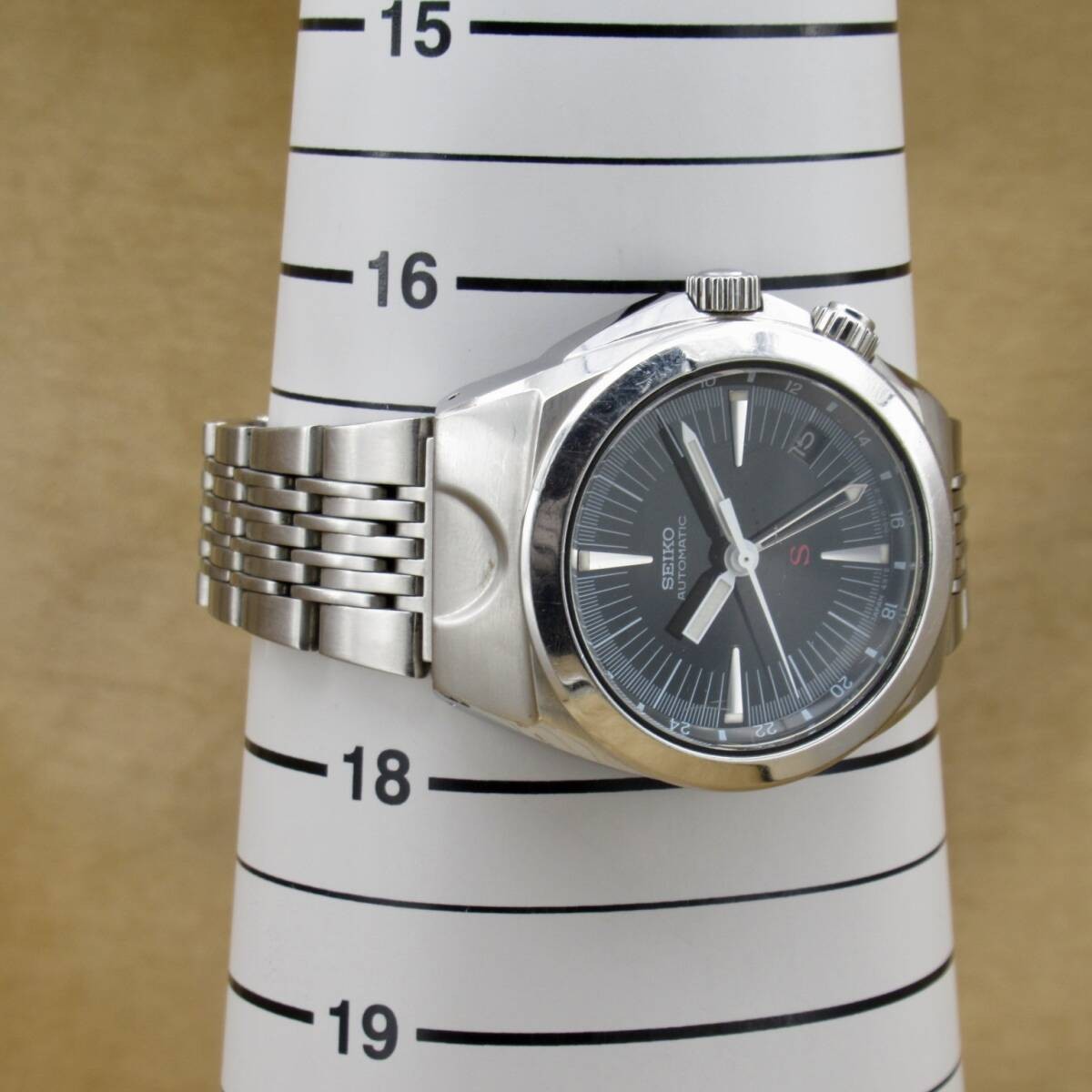 Seiko Sus SUS Mechanical Sus 4S12-0010 GMT Red S Logo Black Dial Silver Metal