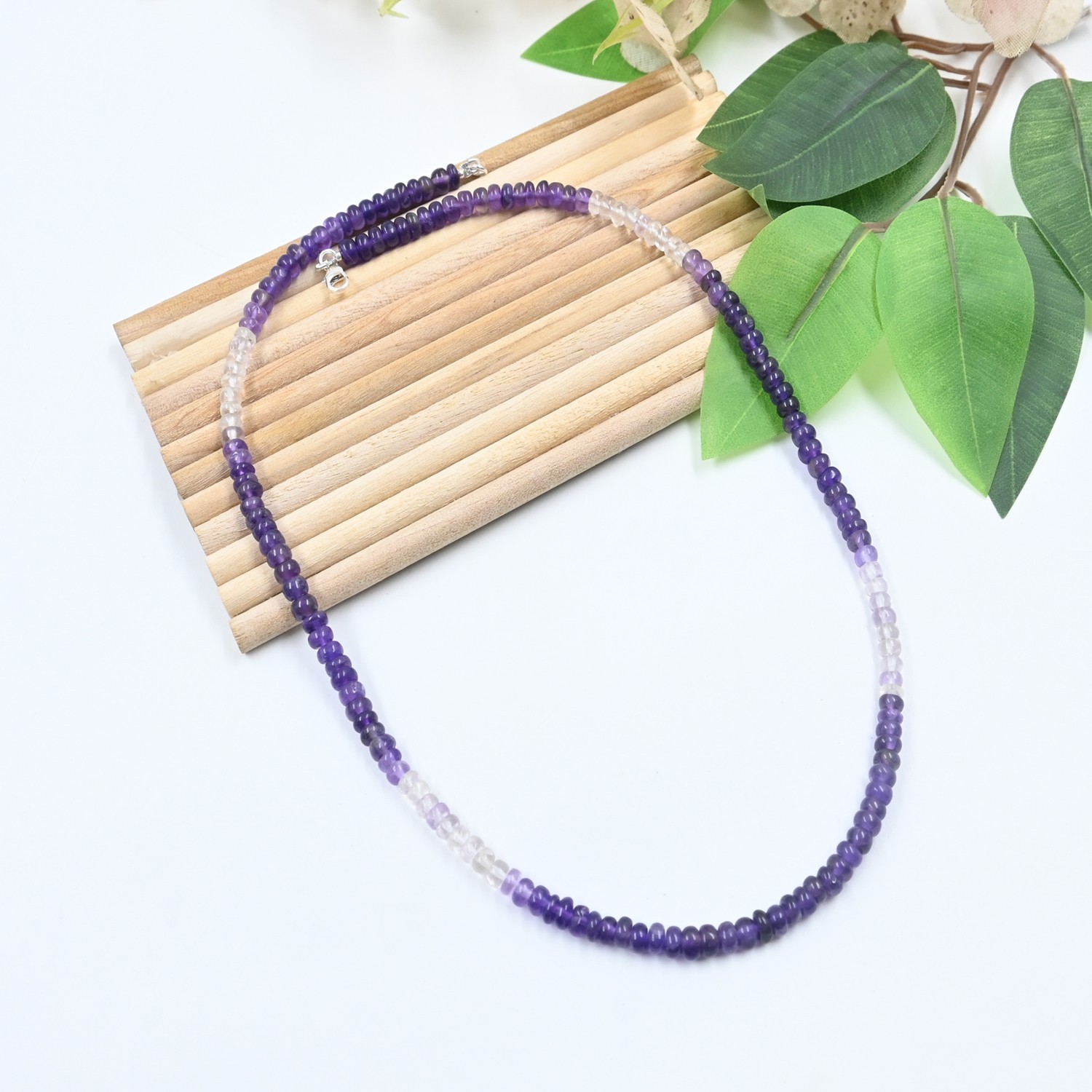 Amethyst Shaded Round Beads Necklace, 5-5.5MM beaded Gemstone Jewelry 18″
