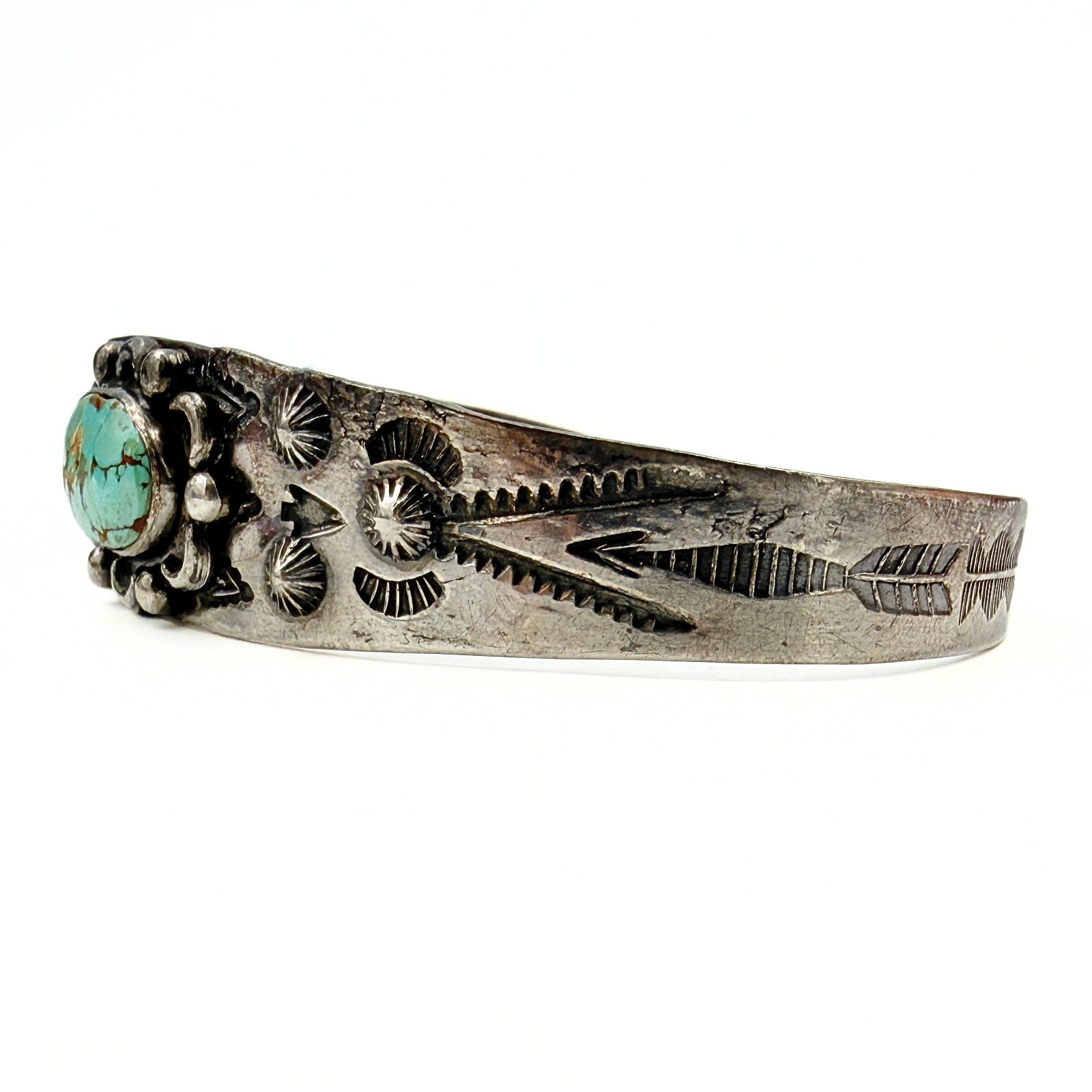 Vintage Fred Harvey Era Navajo Sterling Silver Turquoise Cuff Bracelet