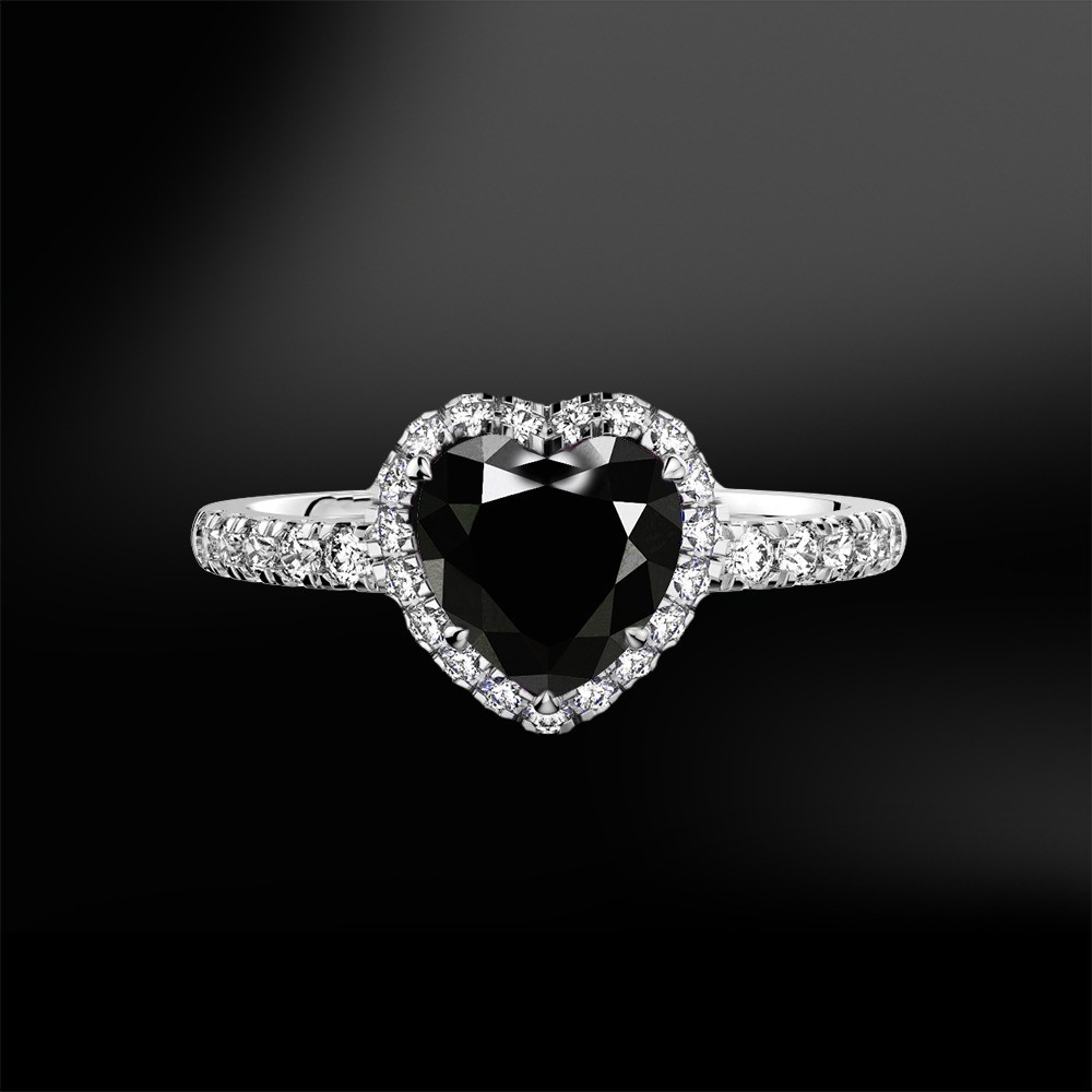 2.80 Ct Heart Cut Black Diamond Lab-Created Wedding Ring 925 Sterling Silver