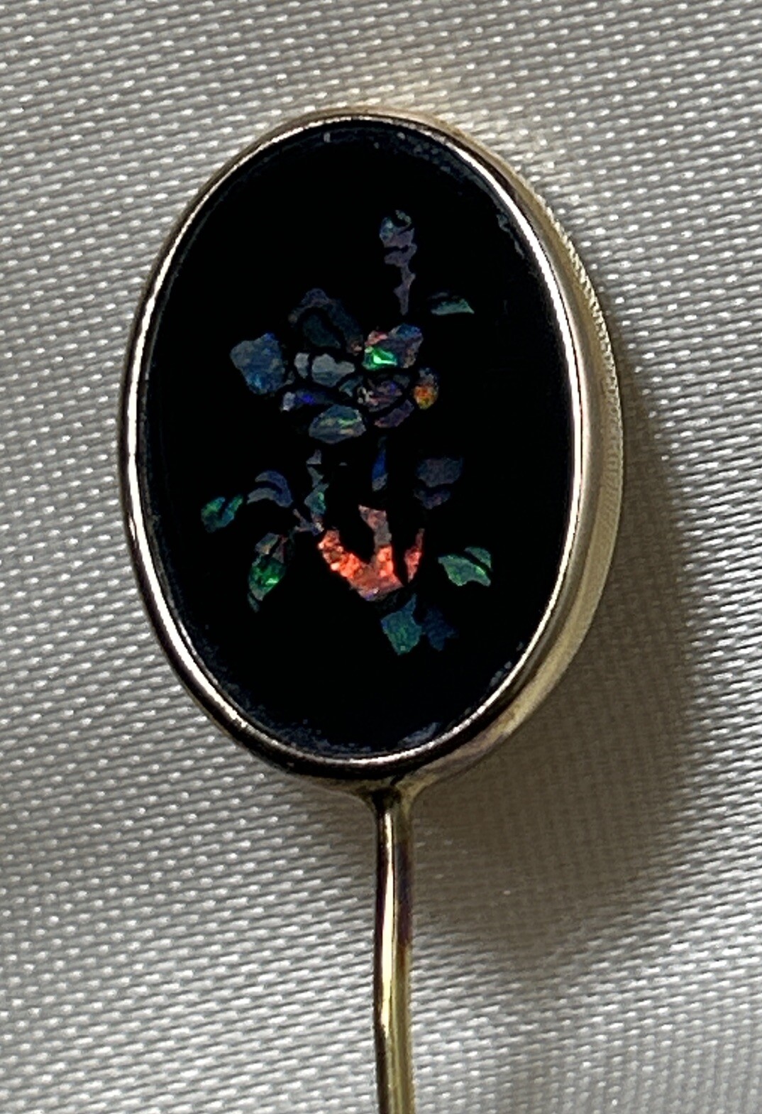 EXCEPTIONAL ANTIQUE VICTORIAN 14K GOLD PIETRA DURA STICK PIN FLORAL MOSAIC!