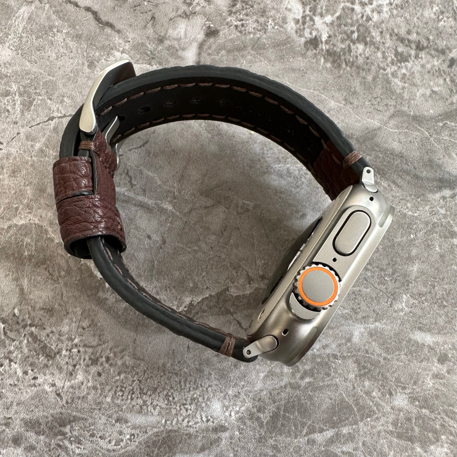 Premium Thick Brown Lychee Leather Watch Strap For Apple Watch Ultra 1 2 49mm
