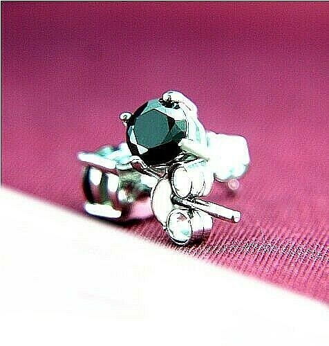 Sterling Silver Rhodium Plated Round Onyx Cut 0.43 CT CZ Women Stud Earrings