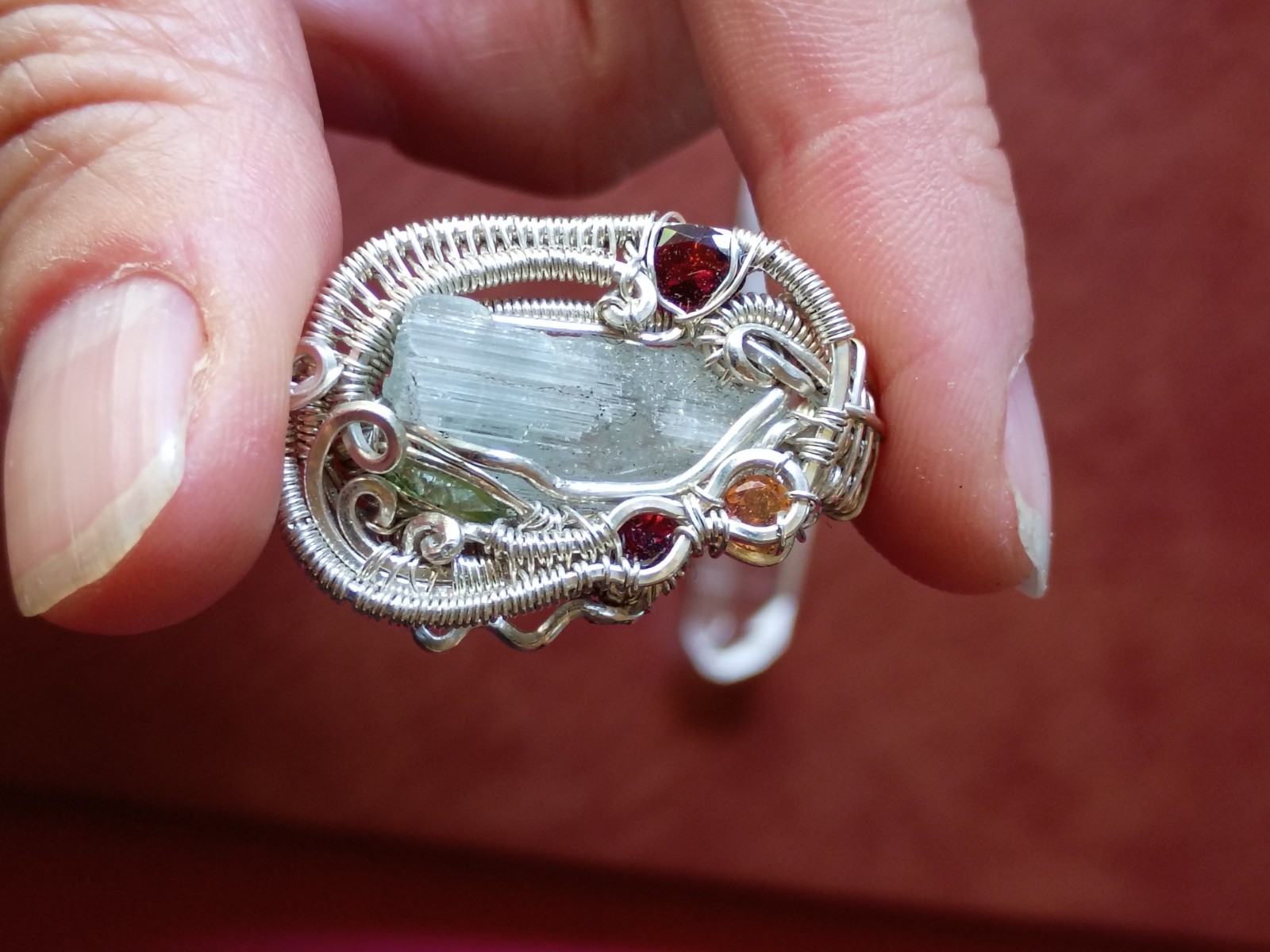 Handcrafted Wire Wrapped Aquamarine Crystal Sterling Silver Amulet Pendant