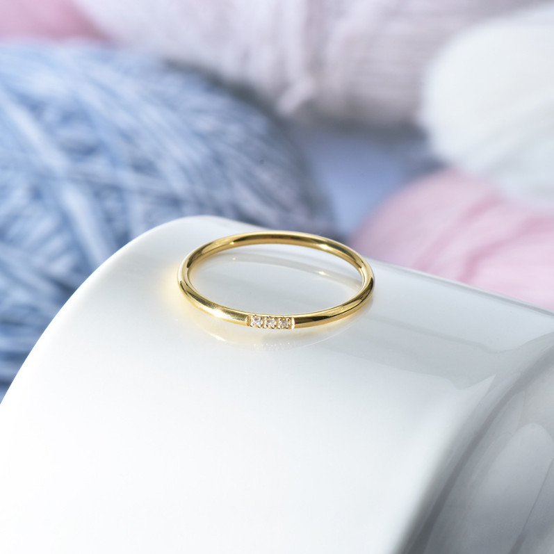 Women Thin 1mm Silver Gold Plated Stainless Steel CZ Inlay Stackable Ring Band