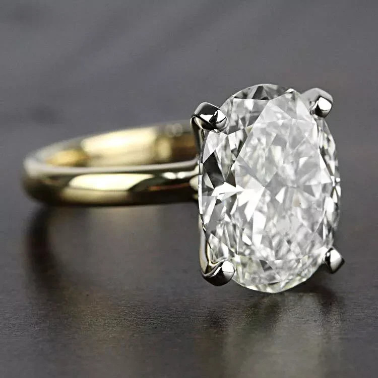 8.00 Ct Certified Oval Shape Natural White Diamond Ring VVS1 Yellow Gold Finish
