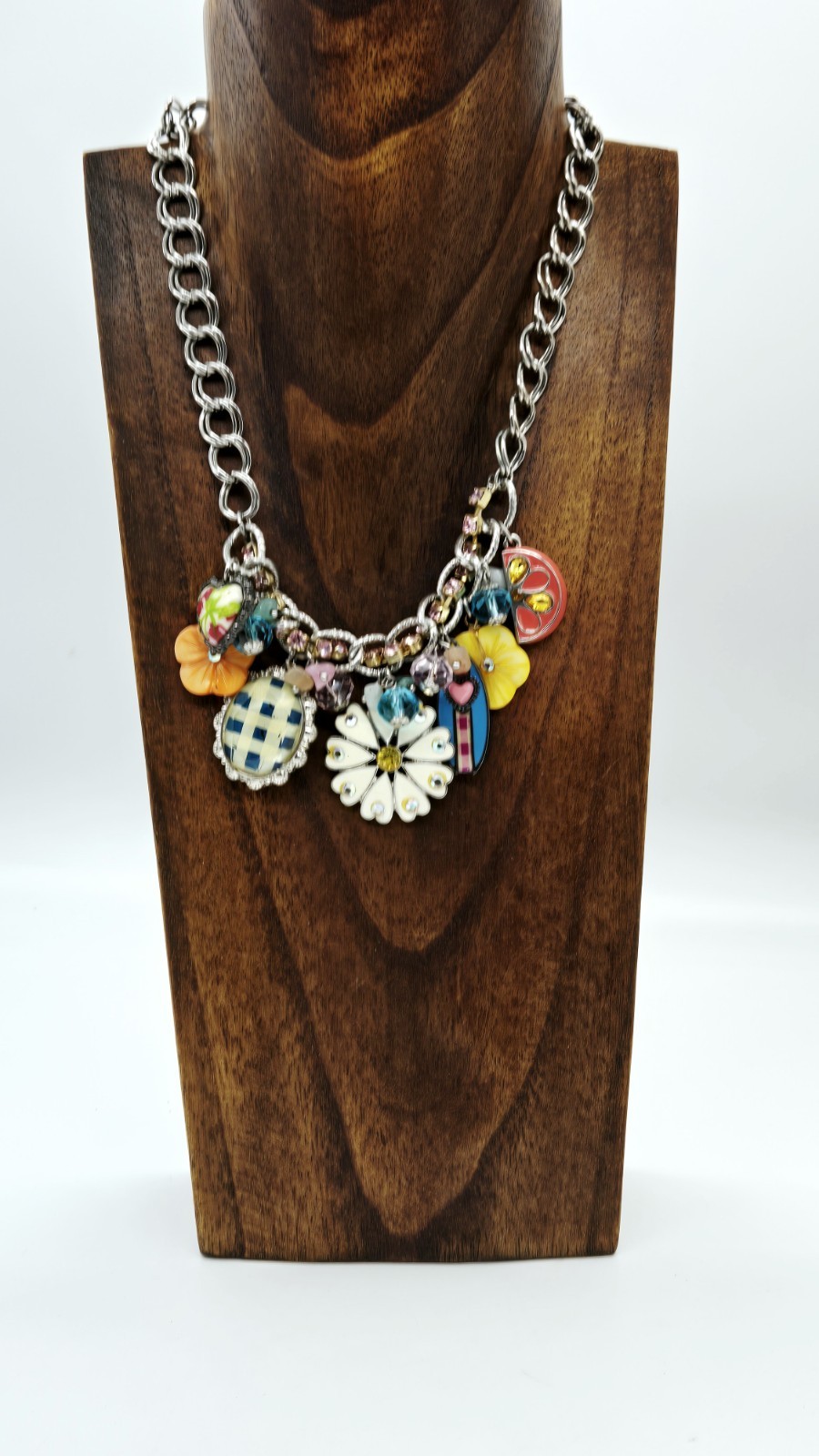 Surfboard Flower Charm Necklace MultiColor Beaded Colorful Wrap 17 in