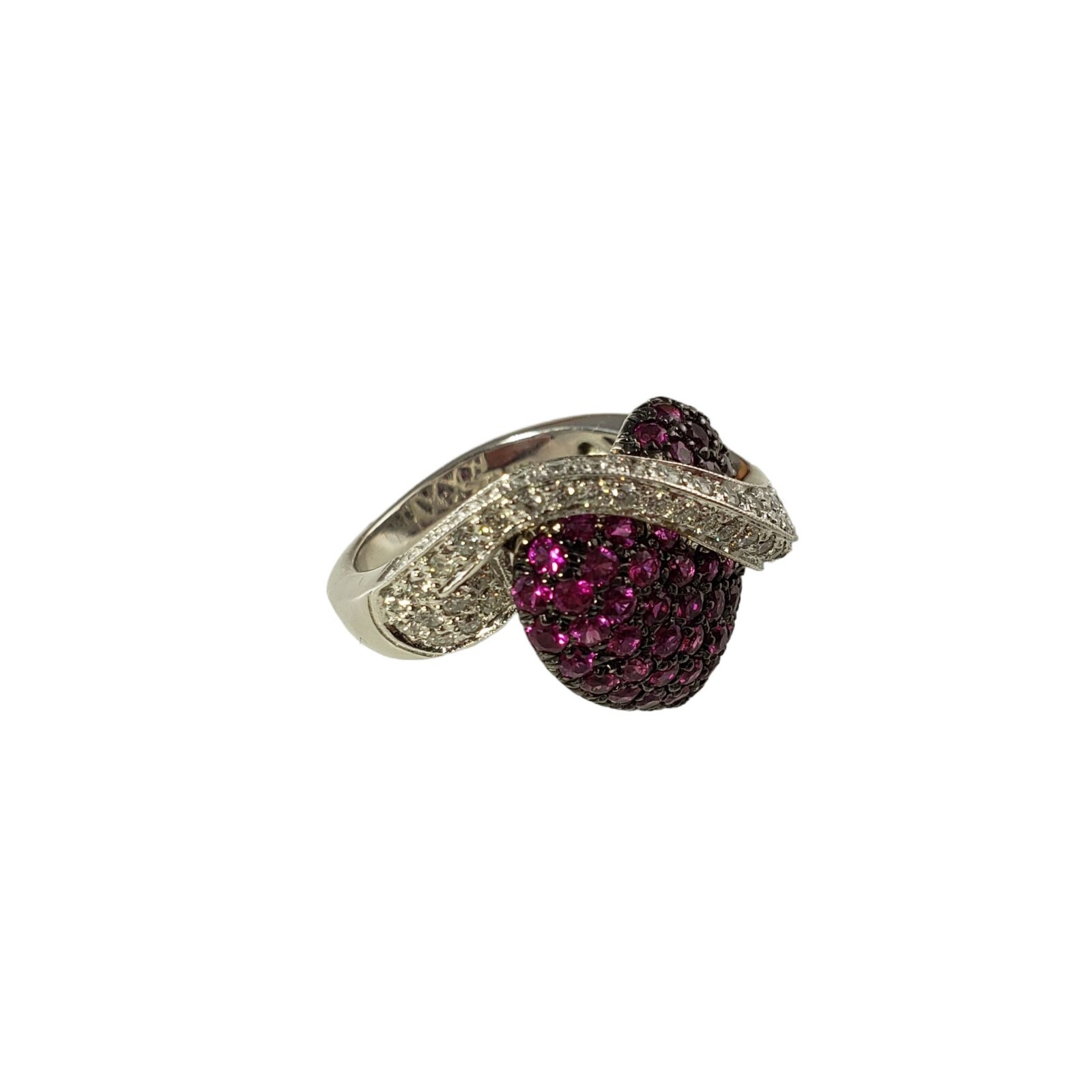 14K White Gold Pink Sapphire Diamond Heart Ring Size 4.25 #14005
