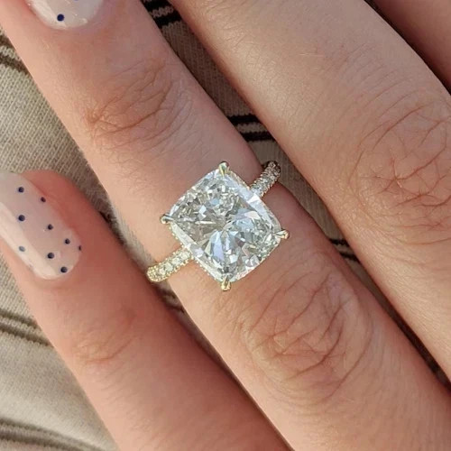14k Yellow Gold IGI 4.50Ct Cushion Cut Lab Grown Diamond Engagement Ring E/F VS1