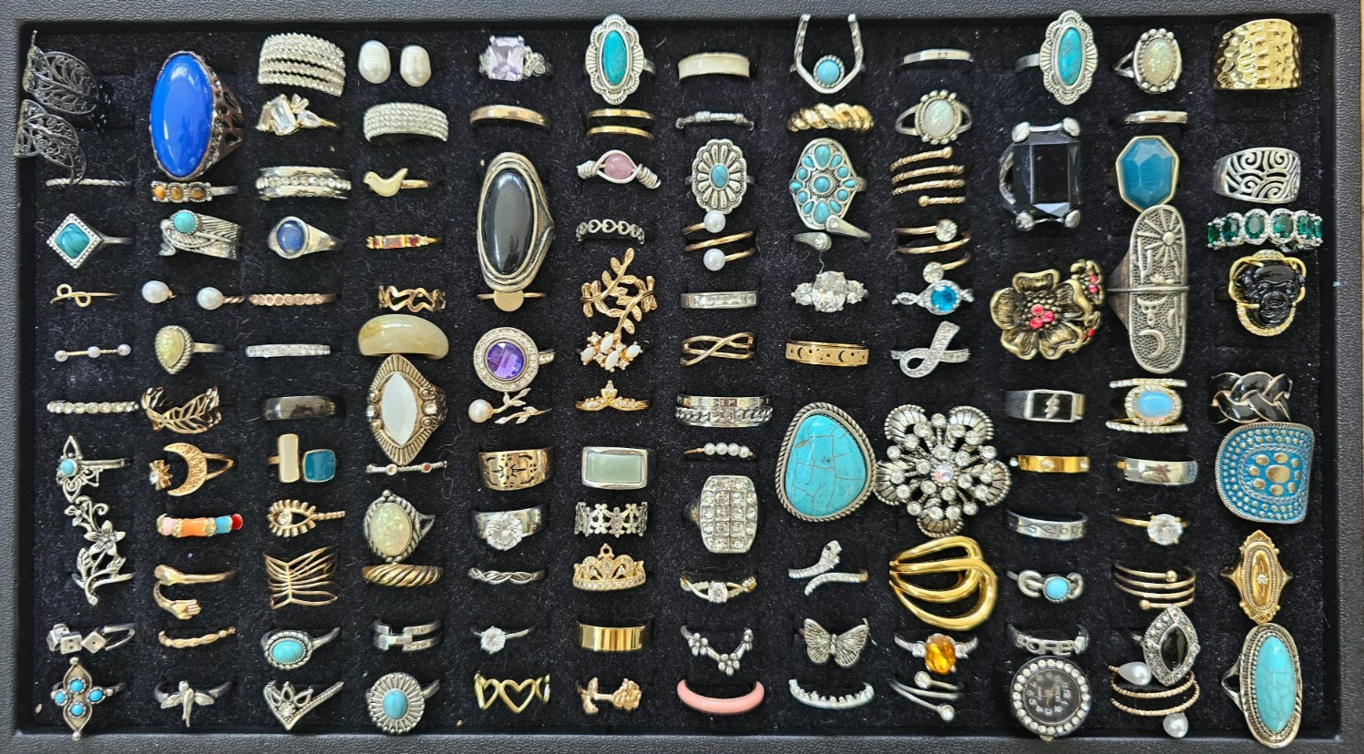 Lot of 127 RINGS Fashion Cocktail Vtg – Modern Statement Rhinestone Some Signed