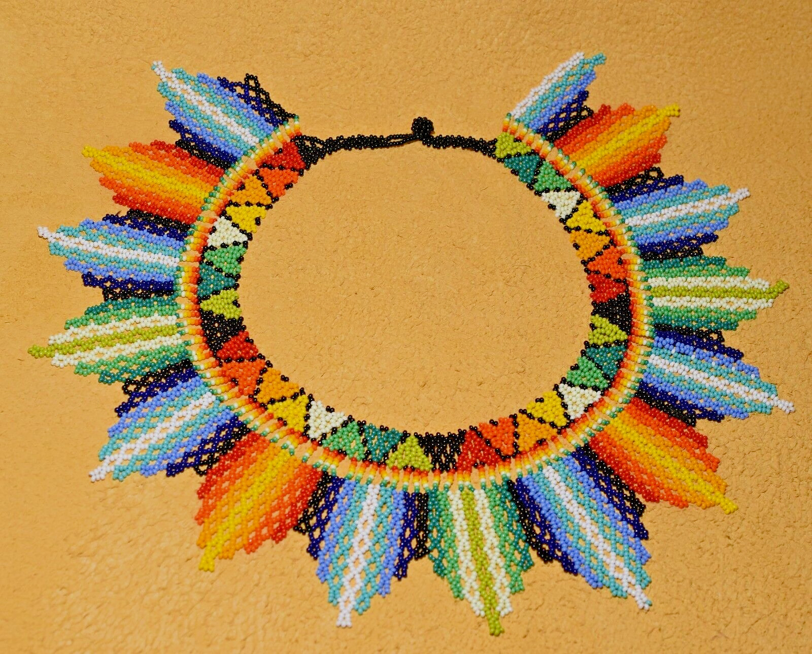 South American Indigenous Handmade Ceremonial Necklace Glass Seed Beads Colombia
