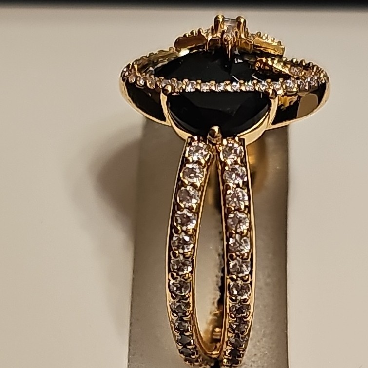 Obsidia Gold Plated Black Obsidian Oval Starburst Cocktail Ring Size 9 RG24124