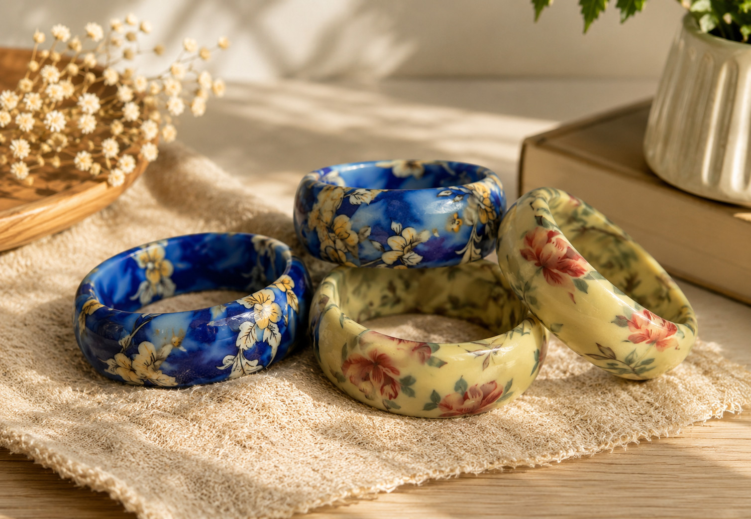 Wholesale Bangles Lot of 12 Resin Bangle Colorful Flower Print Stackable