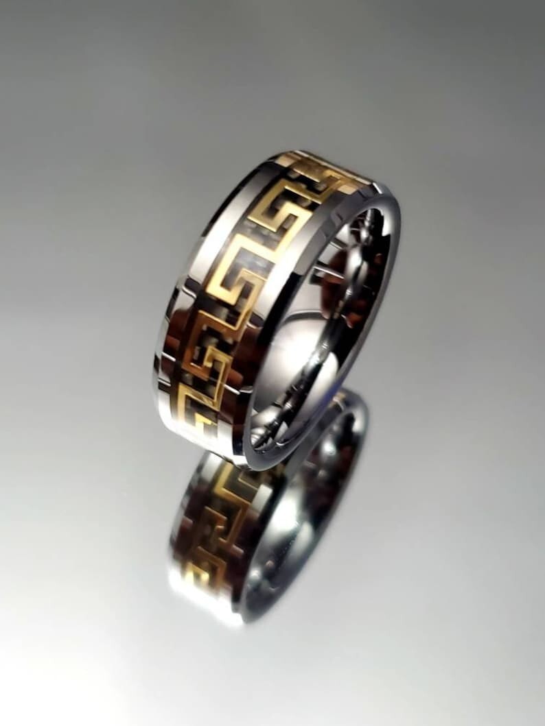 Greek Key Gold/Silver/Black Band/Ring
