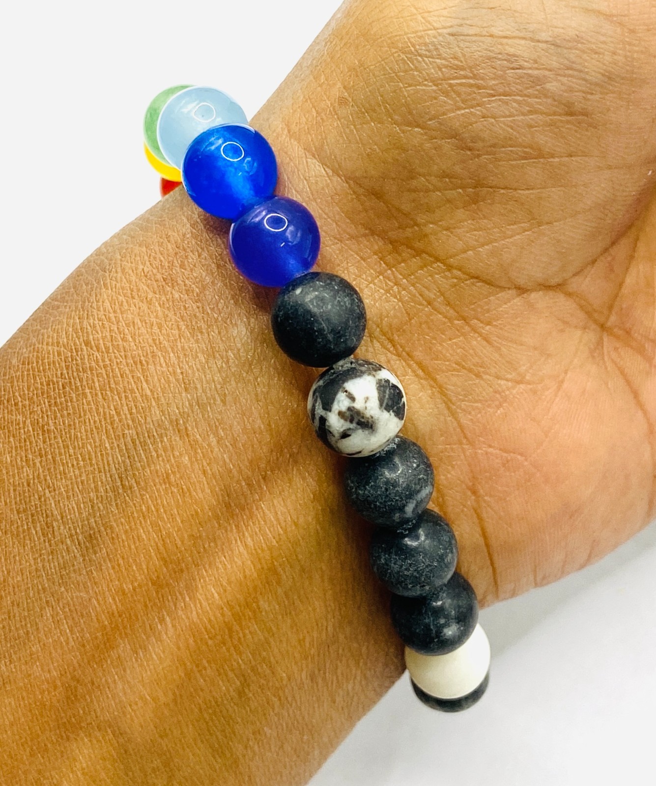 Picasso Jasper & Seven Chakra 85.00 Cts Bracelet Beaded Stretchable RK 67 Z597