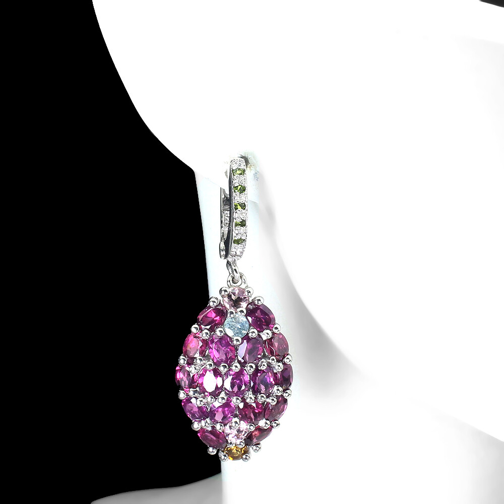 925 Sterling Silver Earrings Oval Rhodolite Tourmaline Natural Gemstone Jewelry