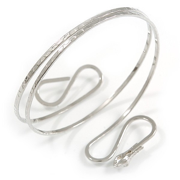 Hammered Snake Upper Arm, Armlet Bracelet In Silver Tone/ up to 28cm