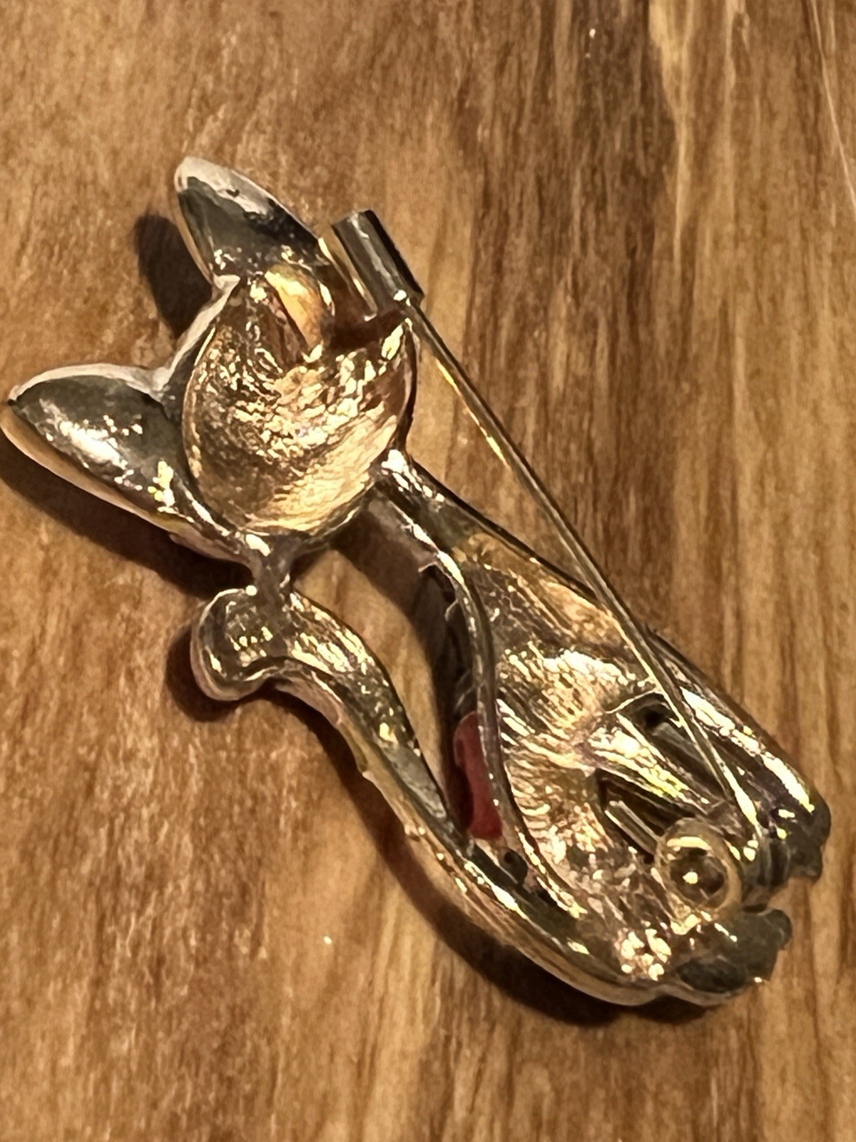 Black Red Yellow Gold Tone Metal Cat Brooch