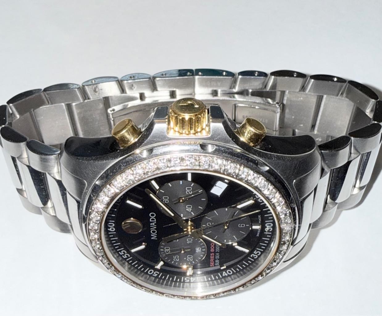 MOVADO MENS SERIES 800 TWO TONE SUB SEA CHRONO LAB GROWN DIAMOND WATCH