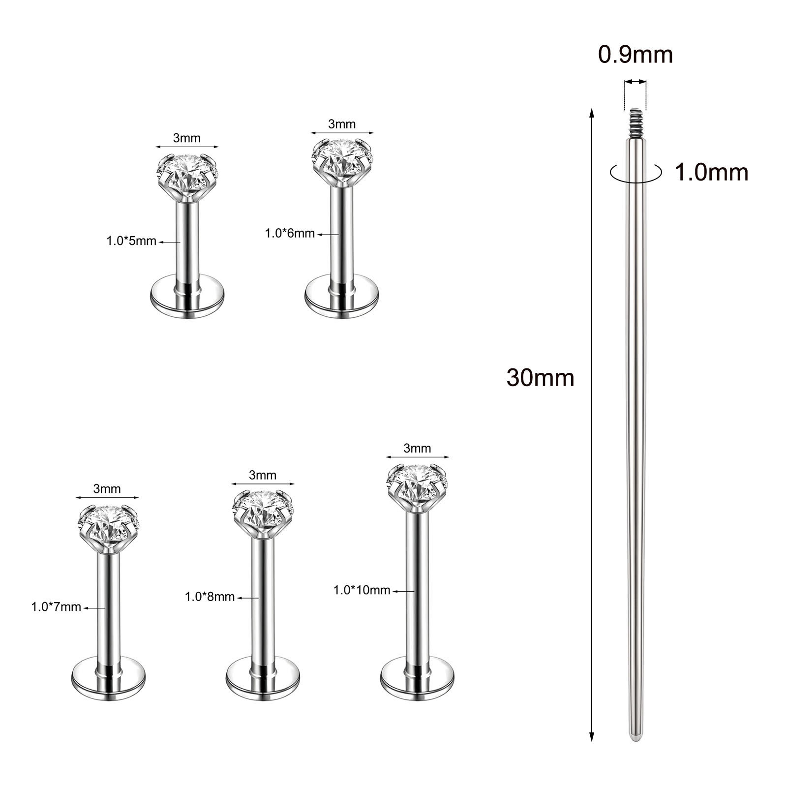 18g/16g Stainless Steel Labret Rings Flat Back Stud Earring Medusa Lip Piercing