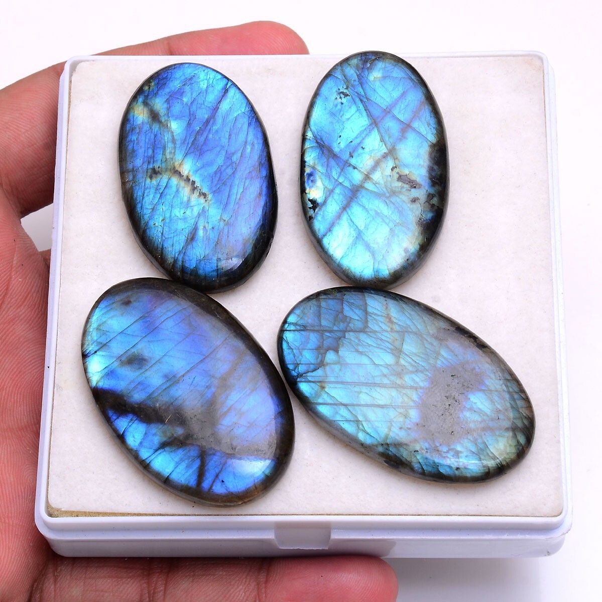 4 Pcs Natural Labradorite Blue Shine 44mm-47mm Oval Pendant Size Gemstones Lot