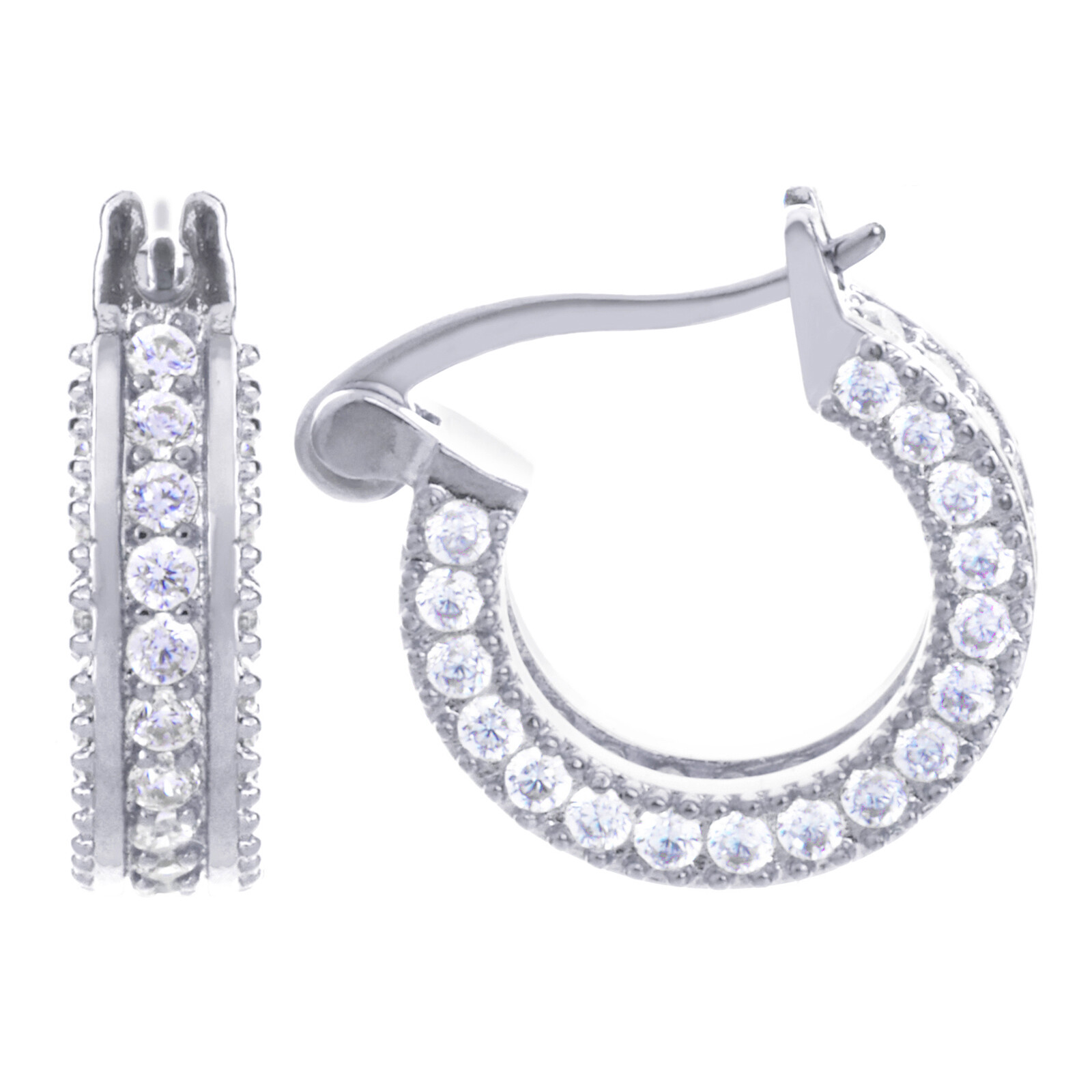 Men’s Women’s Gold Silver Black Tone Full Iced Huggie Hoop Snap Earrings HE 1011