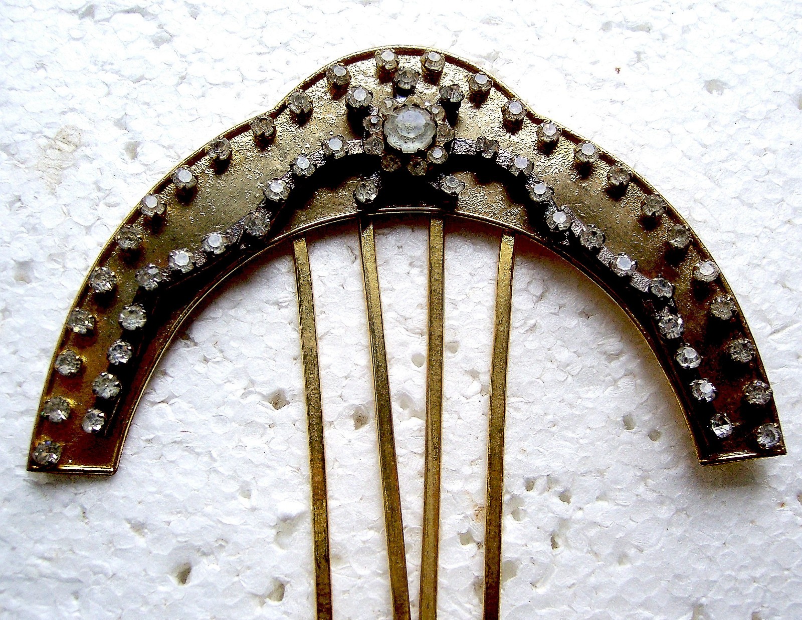 Antique brass hair comb with rhinestones – NO US IMPORT FEES