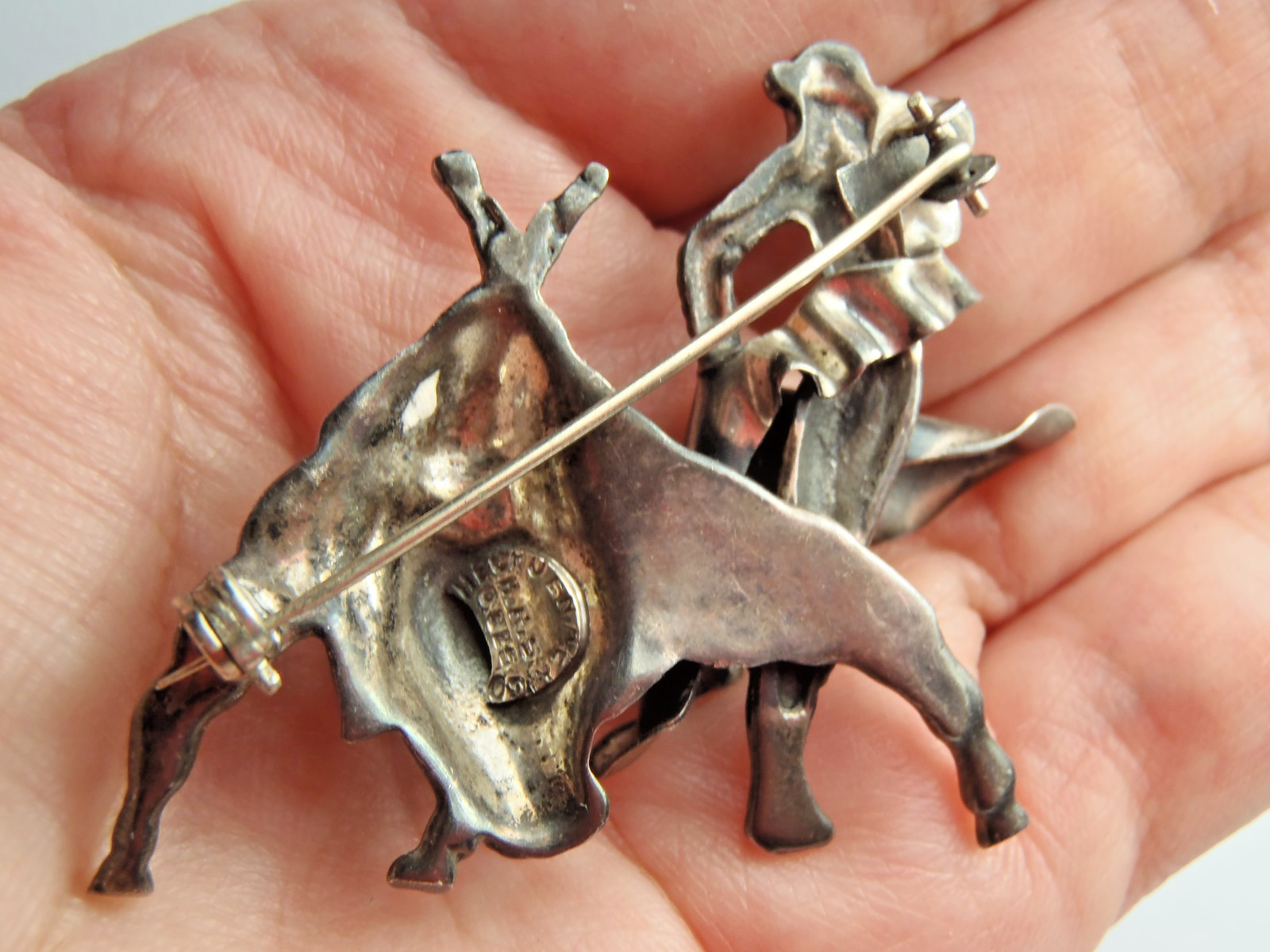 Mexico Sterling Silver Marcel Boucher Large 2 1/4″ Matador & Bull Brooch Pin