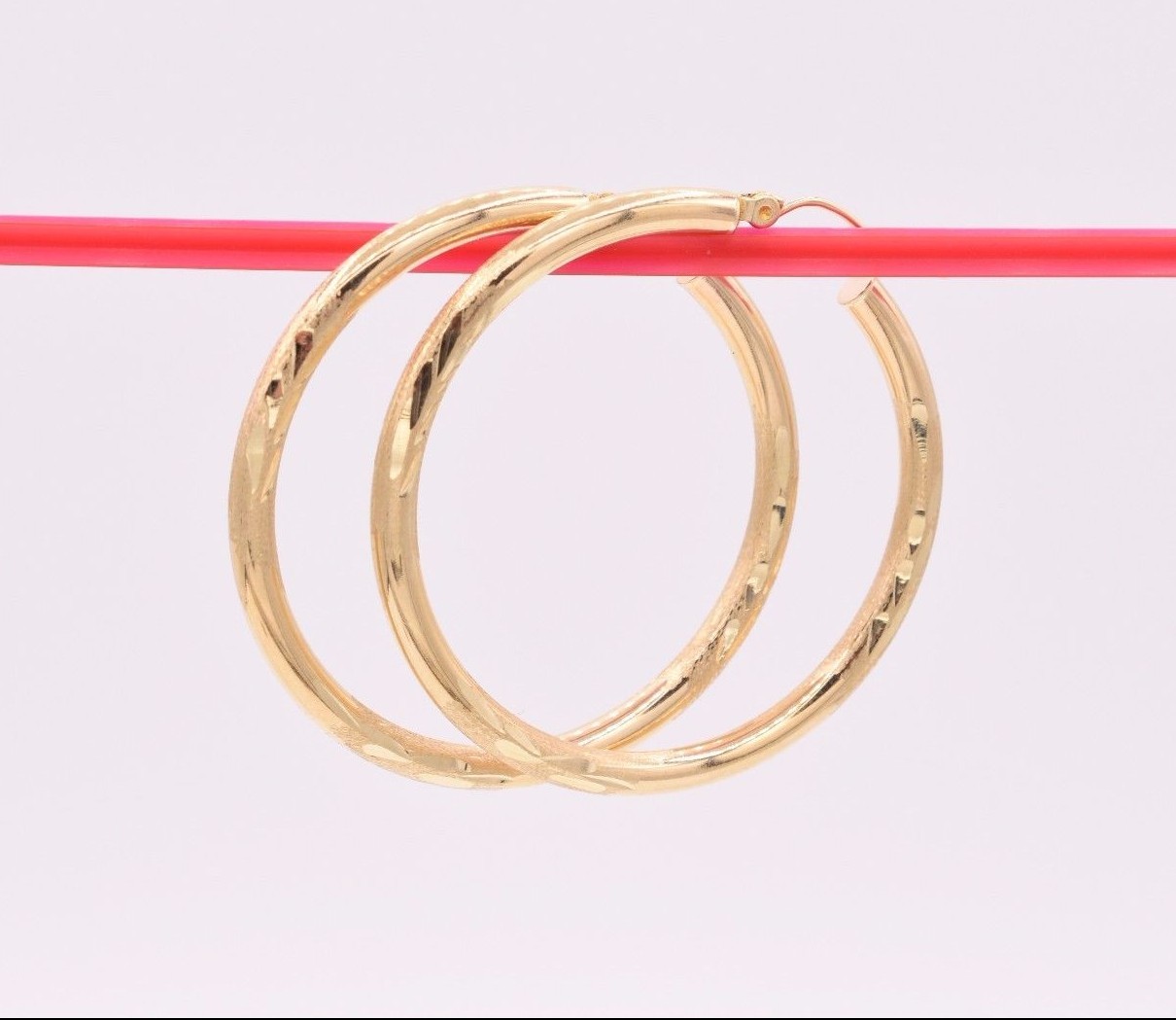 1 1/2″ 3mm X 40mm Large Diamond Cut Hoop Earrings REAL Hollow 10K Yellow Gold
