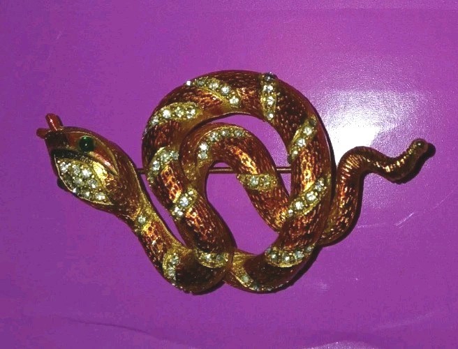 Vintage R. Mandle Brooch. 1950s. Gold Tone Signed Serpent Snake