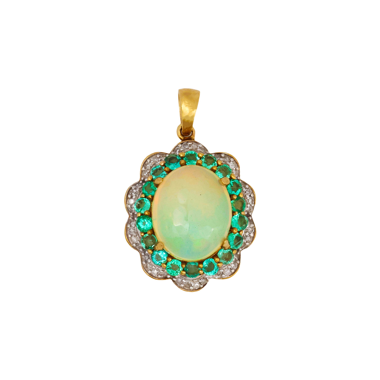 10K Gemstone & Diamond Cluster Pendant
