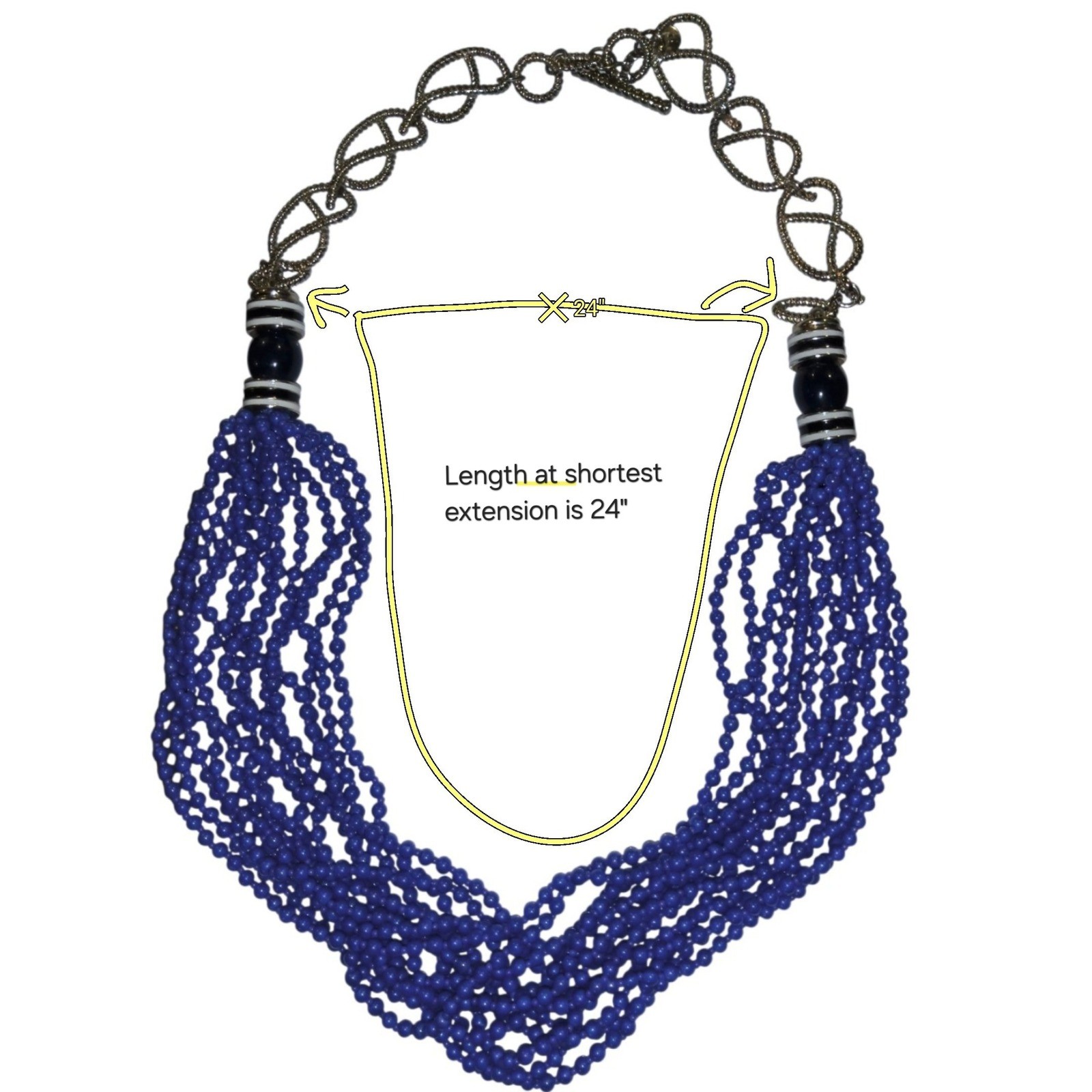 Blue Glass Multi Strand Statement Necklace Boho Bib Draped Adjustable Nautical