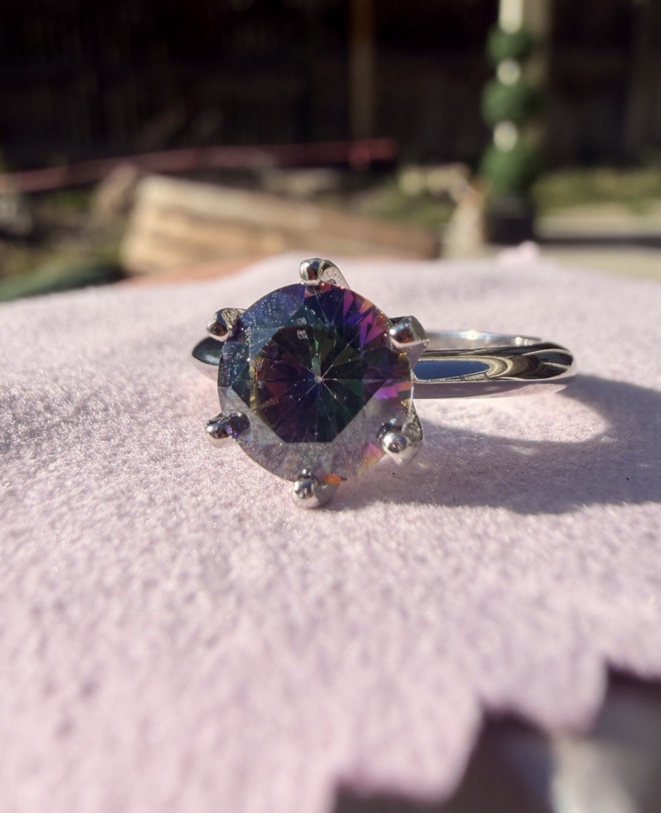 Sterling Silver mystic topaz (8.8×8.7mm) Round ring size 7