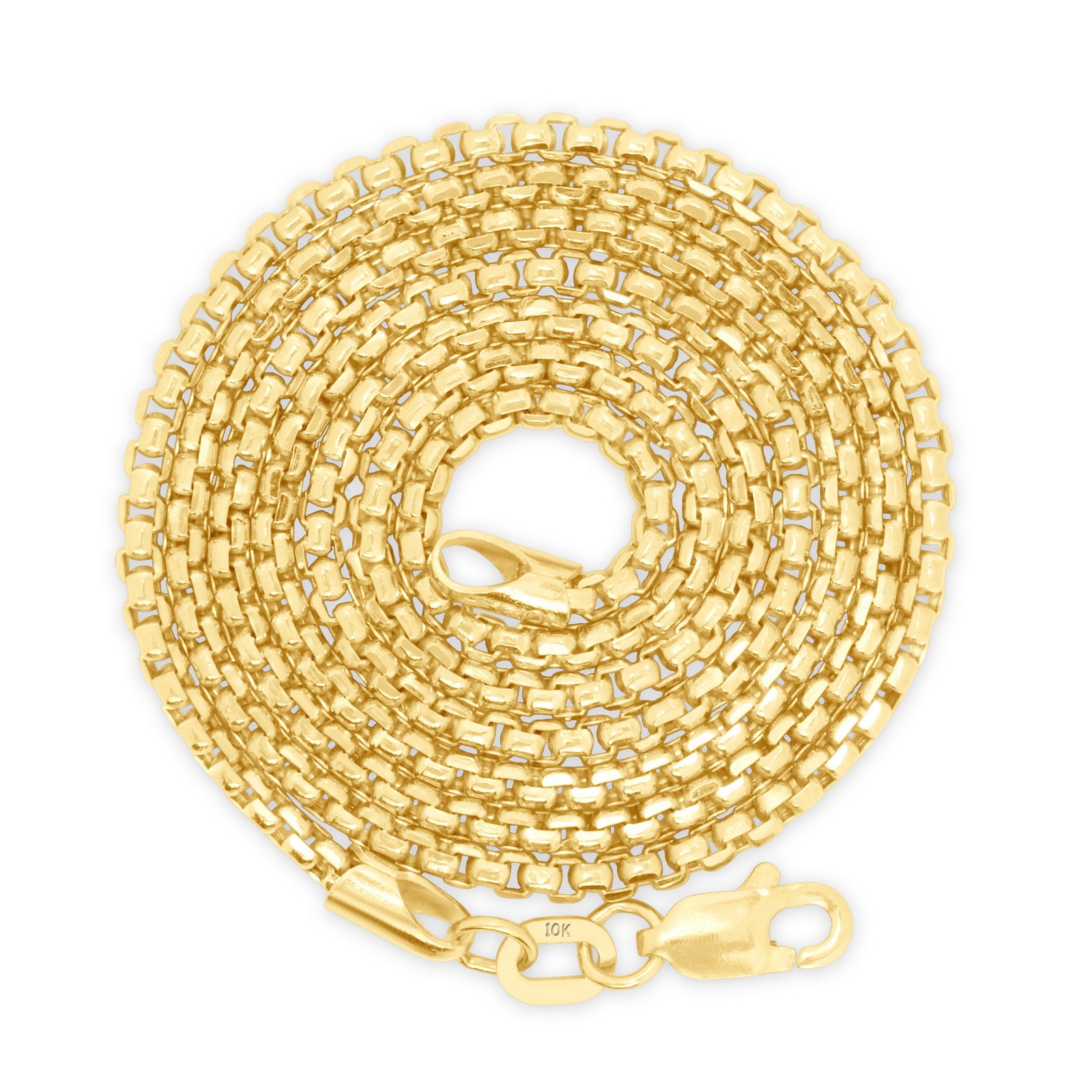 10K Yellow Gold 1.5mm Venetian Round Box Chain Link Necklace Mens Women 16″- 24″