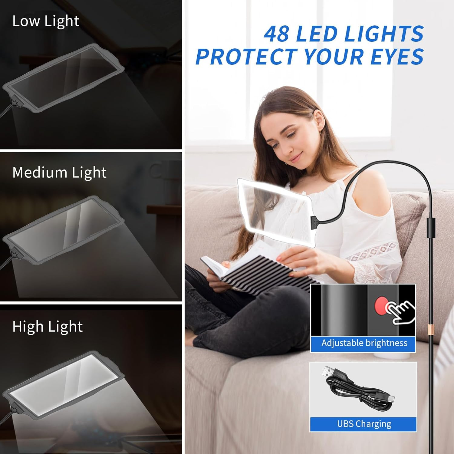Floor Magnifying Glass with Light and Stand: 48 LED Flexible Hands Free Magnifie