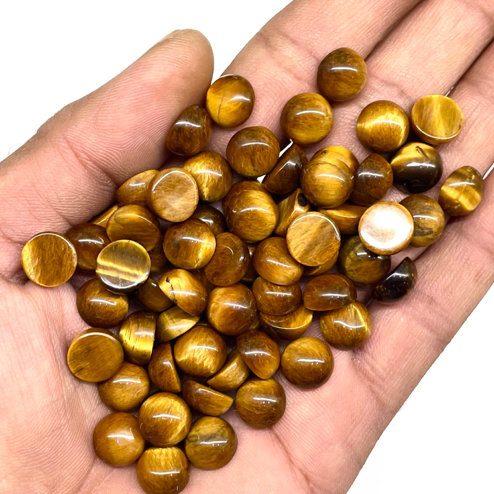 42 Pcs Natural Tiger Eye 10mm Round Cabochon Wholesale Loose Gemstones Lot