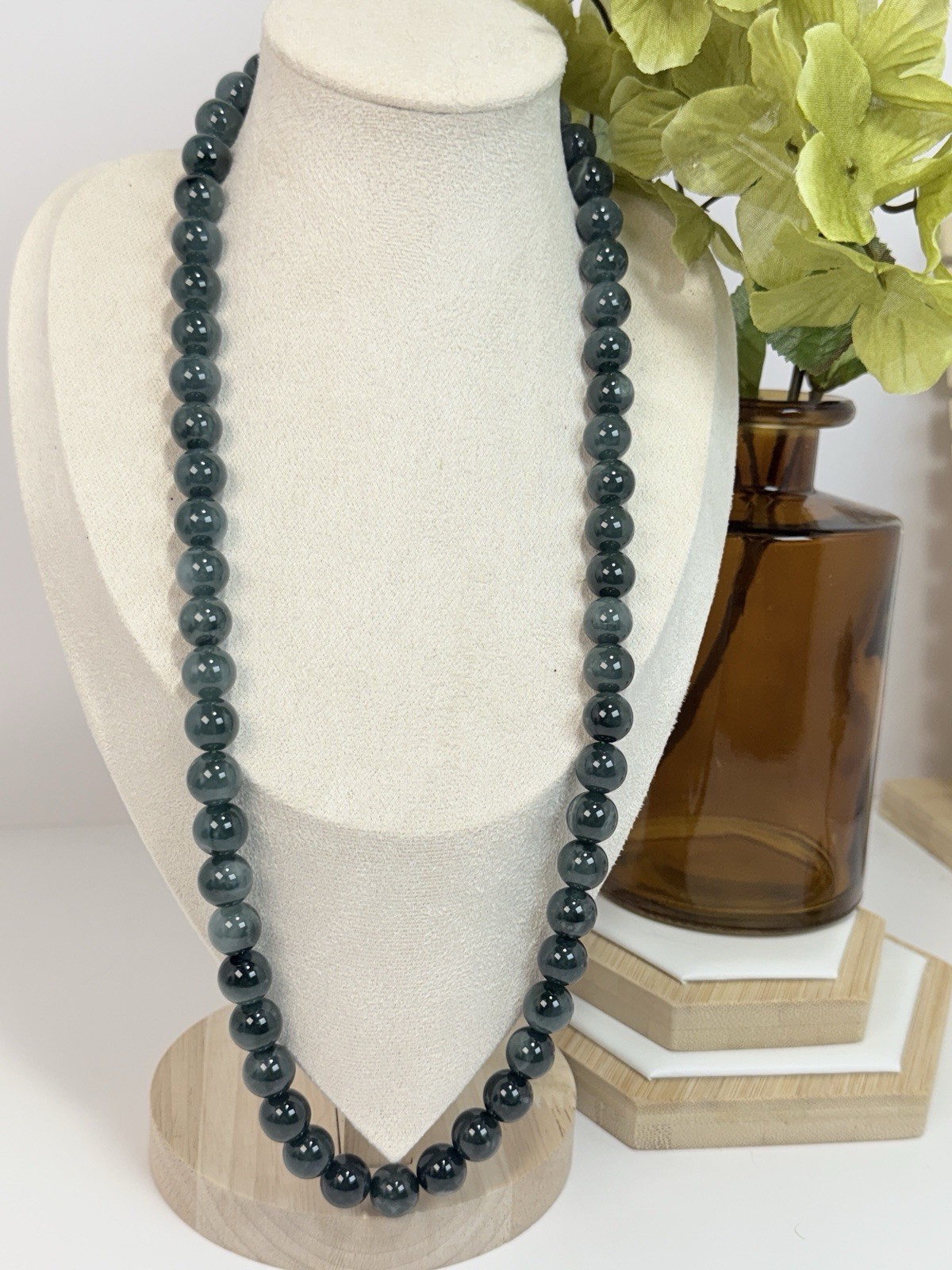 Blue Water Jade 26IN No Closure Bead Necklace 11.8MM
