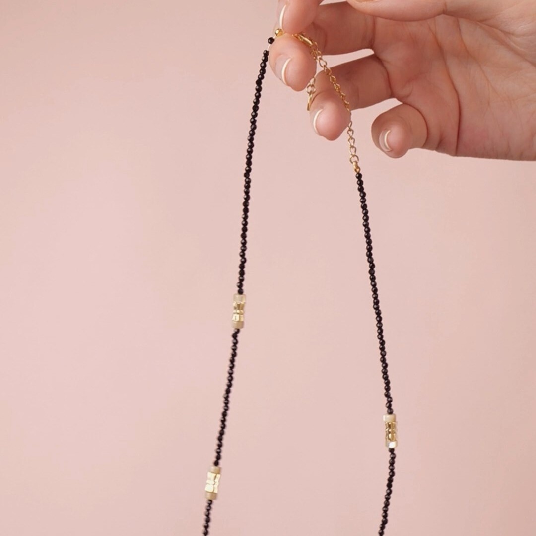 Gold black small stone cats eye handmade chain necklace 40 to 45.5 cm