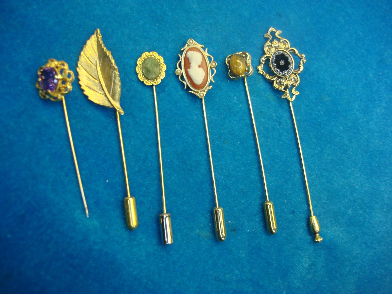 6 DIFF. VINTAGE STICK PINS – PRETTY!