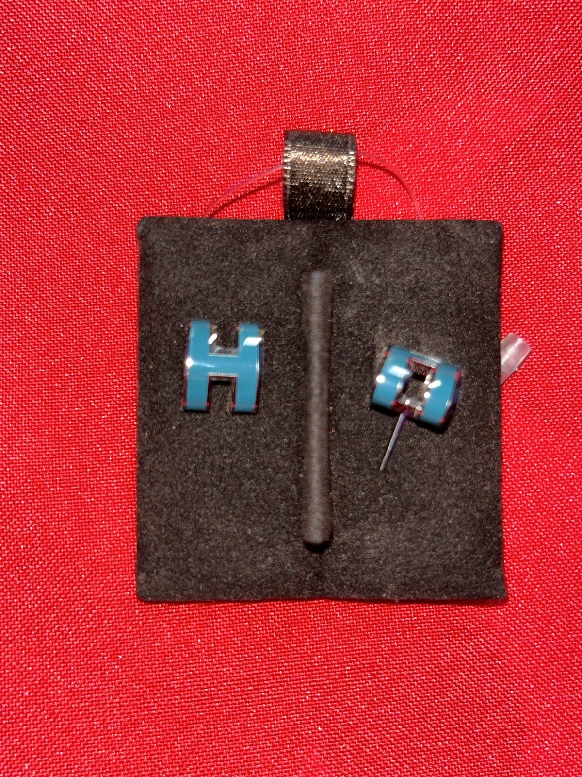 Hermes Mini Pop H Earrings Missing Back Green Plated Gold