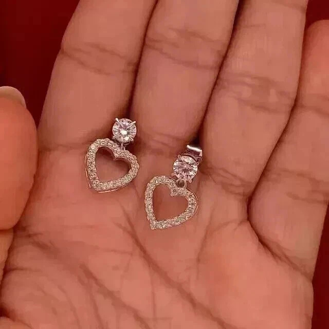 2.50Ct Round Cut Lab Created Diamond 14K White Gold Plated Drop Dangle Earrings