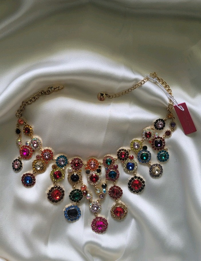 NWT Christian Siriano Floral Rhinestone Bib Necklace Runway Statement Piece